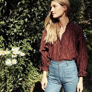 Doen Rose Top In Aubergine Prairie Paisley